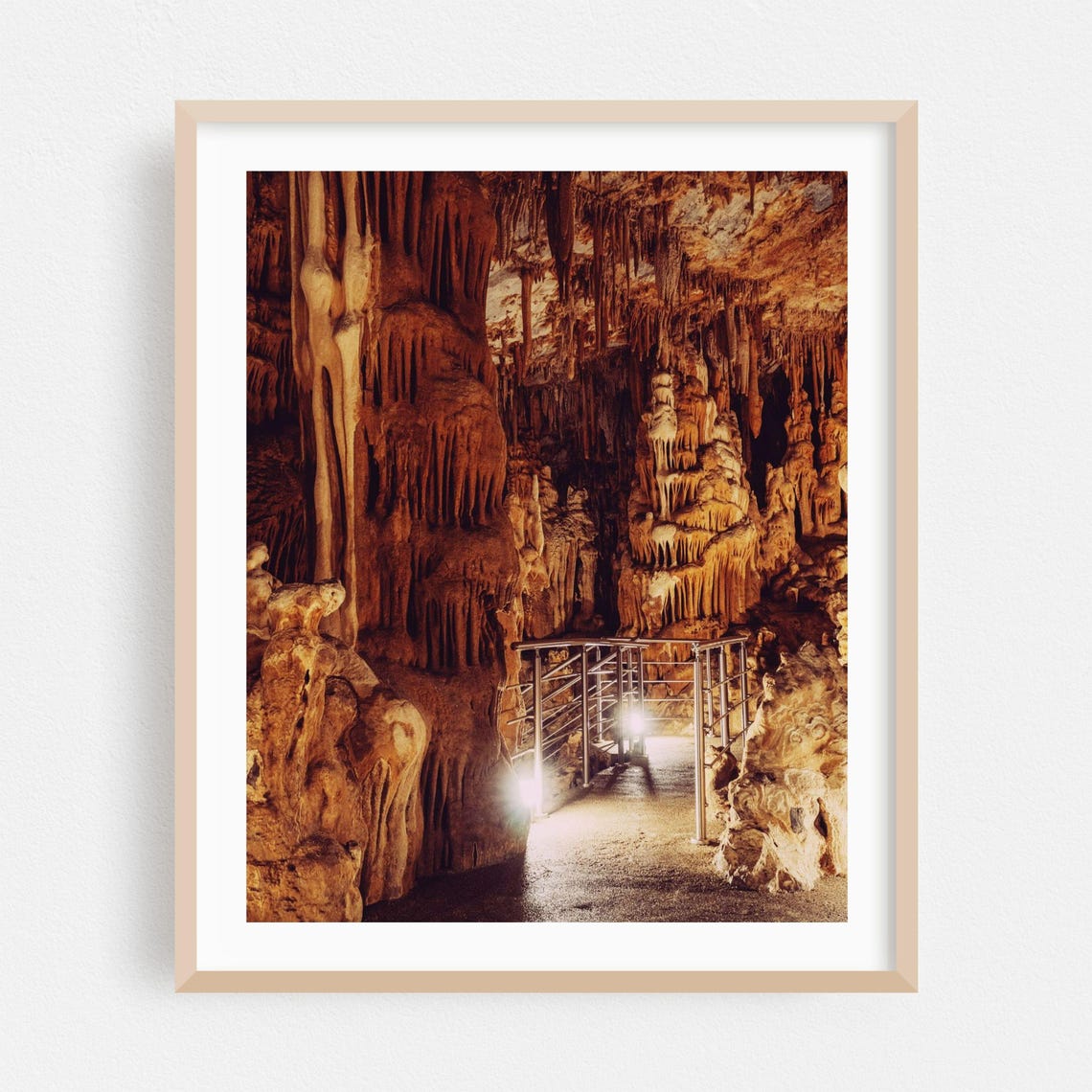 Koutouki Cave Greece Golden Stalactites Walkway Photography Poster