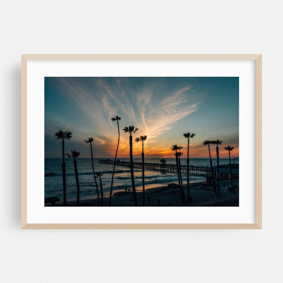 San Clemente Sunset Palms Pier Beach Silhouette Photo Poster