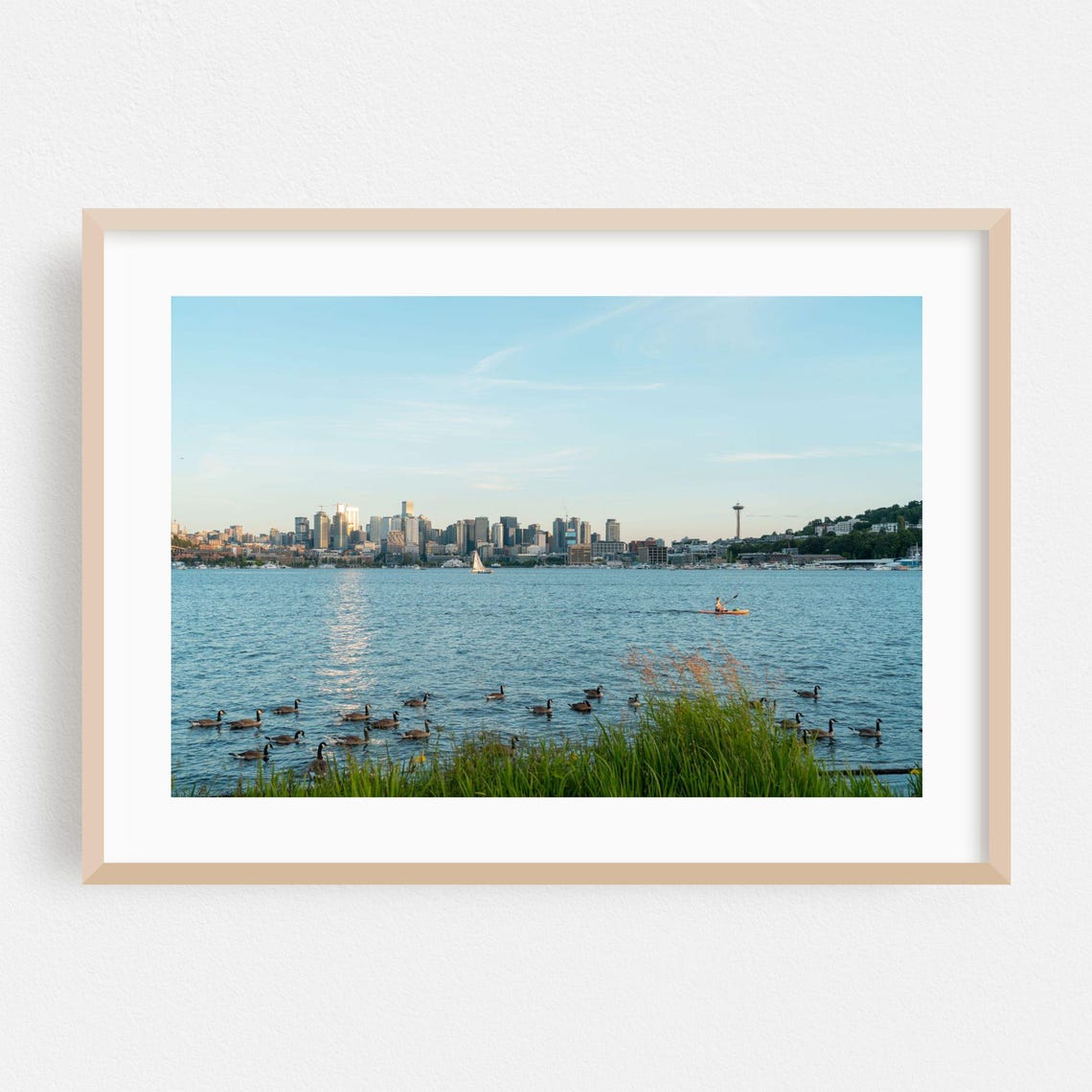 Seattle City Skyline Lake Union Golden Sunset Photography Poster