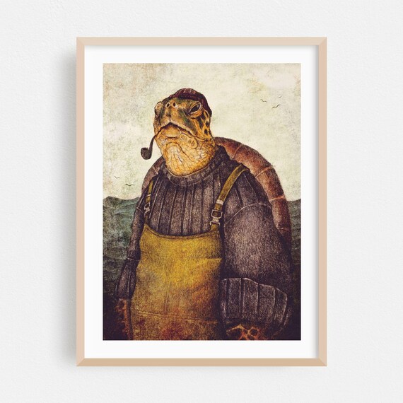 Lightkeeper the Sailor Turtle Vintage Fisherman Portrait Poster