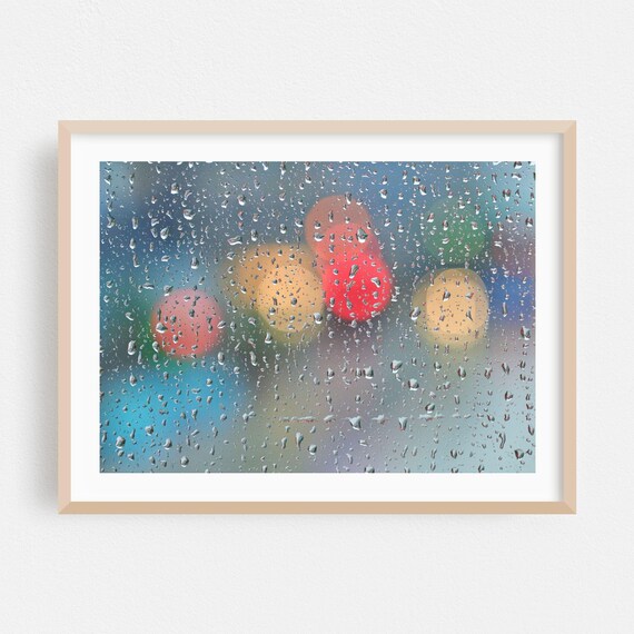 Raindrops Window Blurred City Lights Bokeh Moody City Photo Poster
