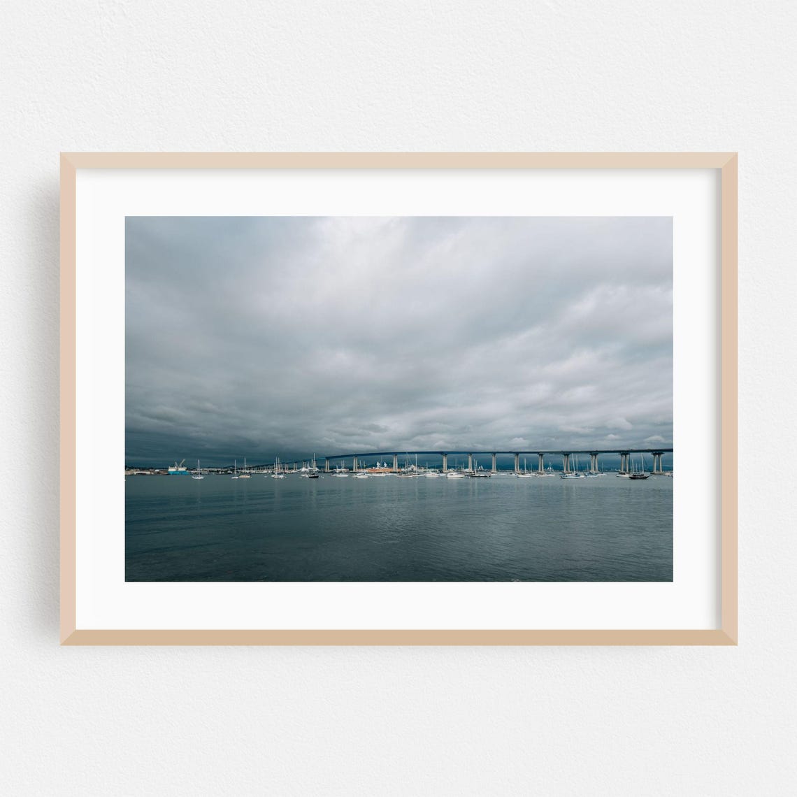 San Diego Coronado Bridge Sailboats Overcast Harbor View Poster