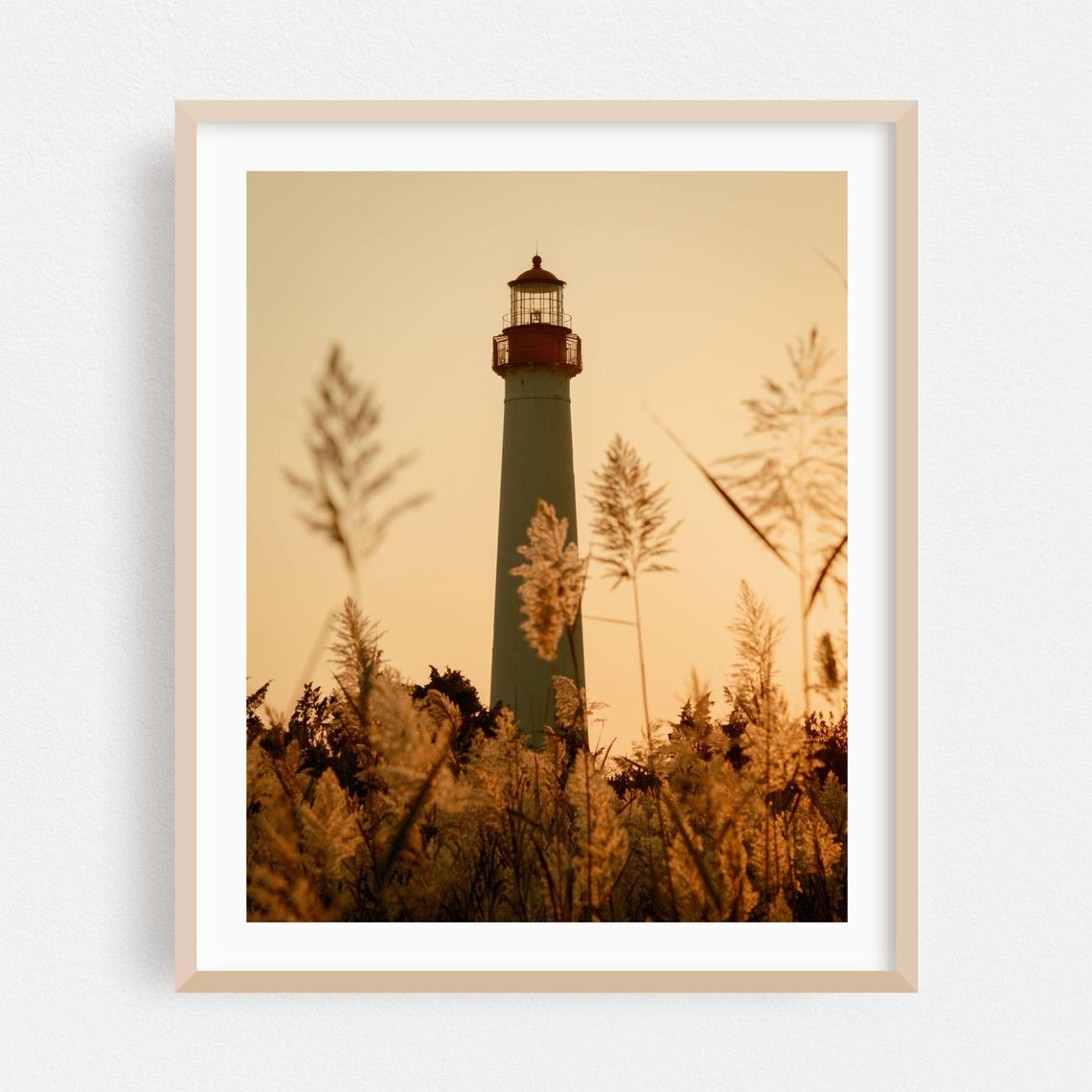 Cape May New Jersey Lighthouse Sunset Dune Grass Coastal Scenic Poster