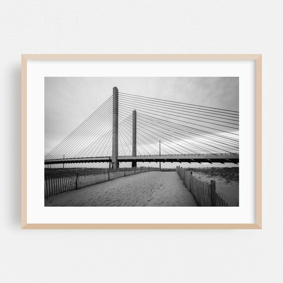 Bethany Beach Cable-Stayed Bridge Black and White Photo Poster