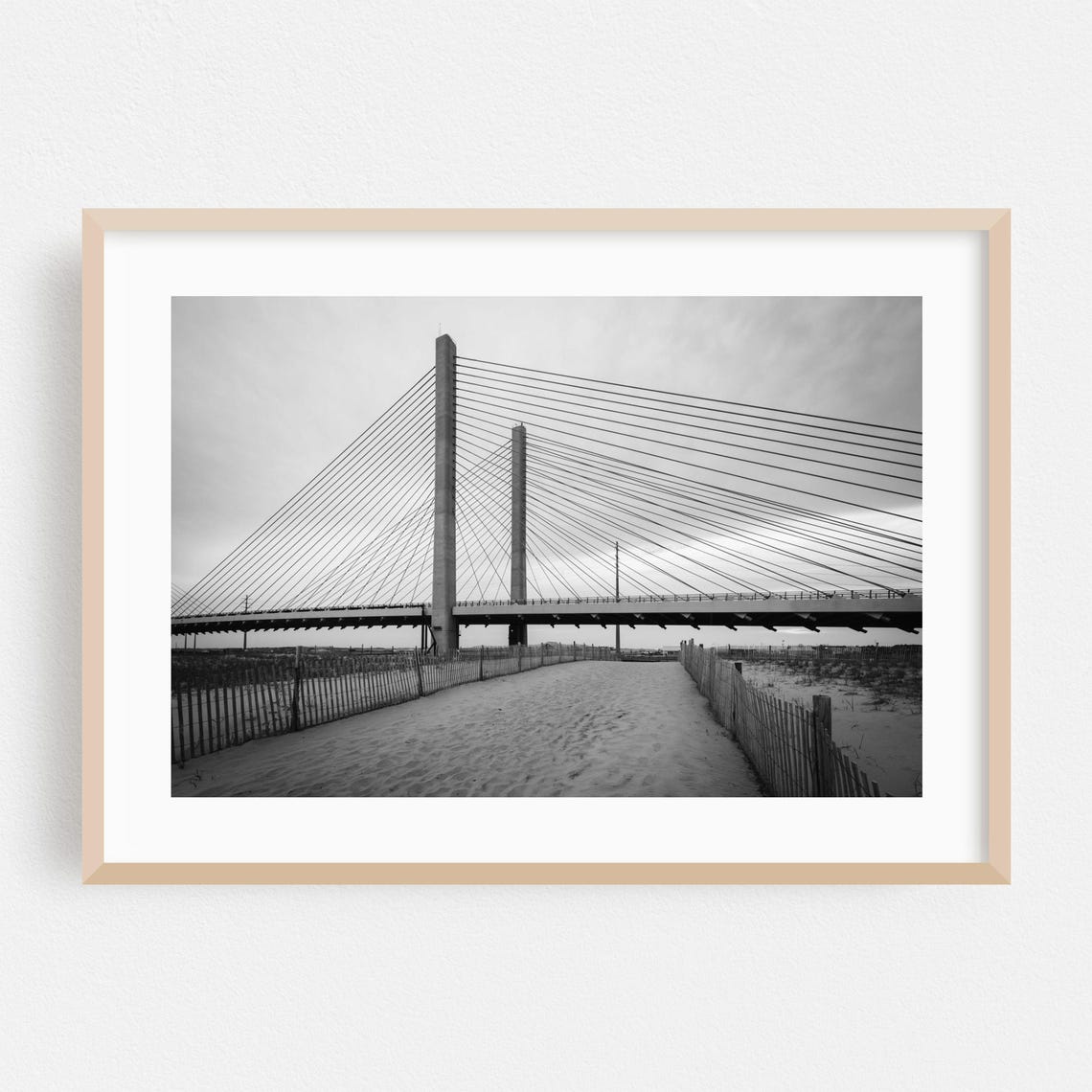 Bethany Beach Cable-Stayed Bridge Black and White Photo Poster