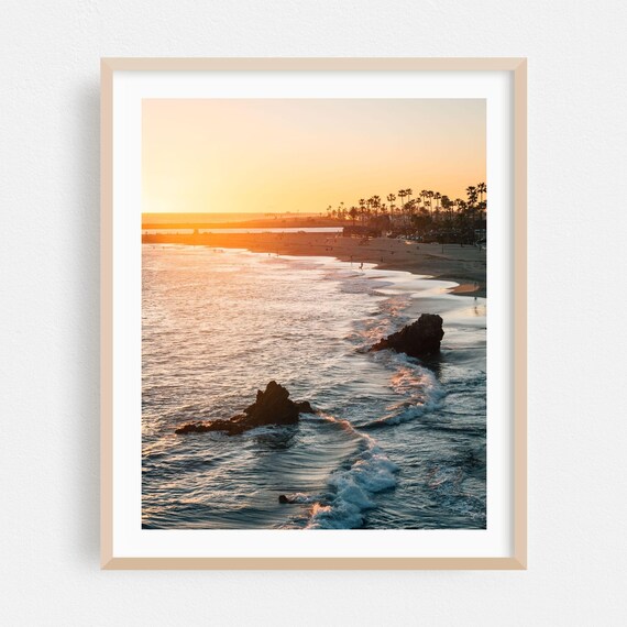 Newport Beach Print Wall Art Sunset Framed Home Decor Coast Poster Ocean Fine Palm Tree Seascape Waves
