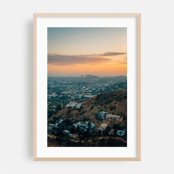 Los Angeles Sunset City Skyline From Hillside Photography Poster