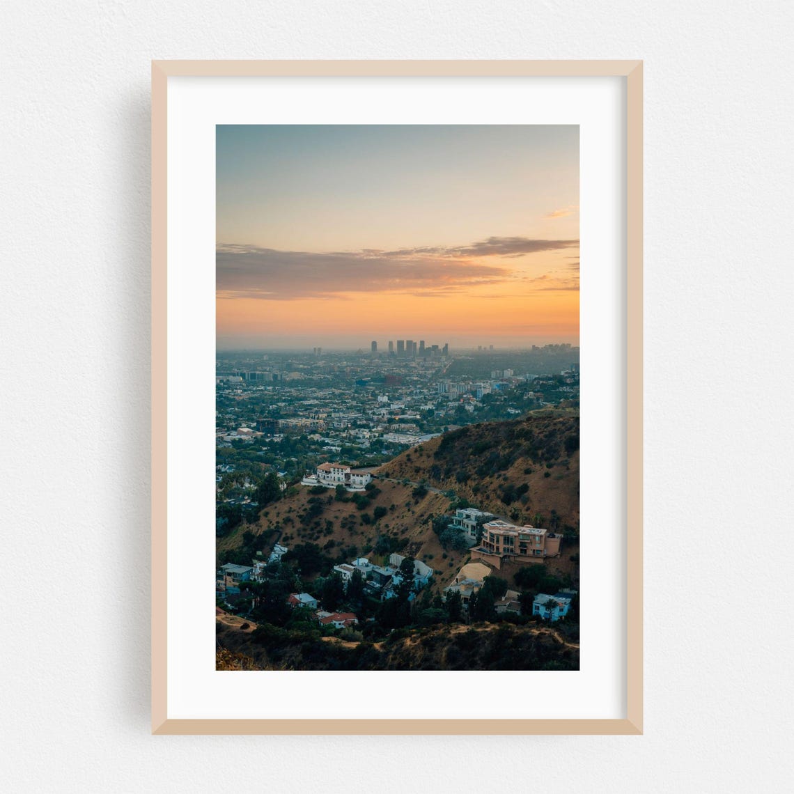 Los Angeles Sunset City Skyline From Hillside Photography Poster