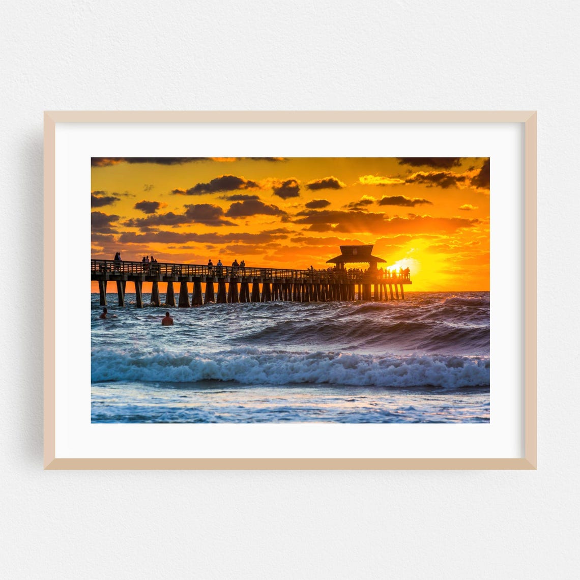 Naples Florida Fishing Pier Sunset Silhouette Ocean Beach Poster