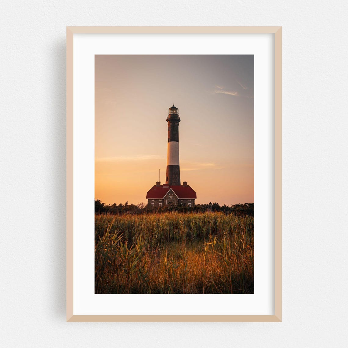 Fire Island Lighthouse Sunset Marsh Coastal New York Scenic Poster