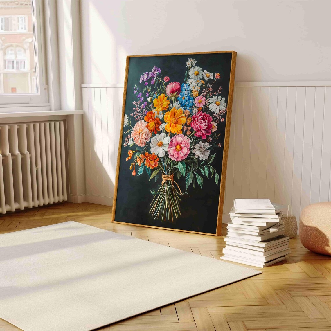 Colorful Daisy And Poppy Bouquet Tied With Twine Floral Art Print - Image 2