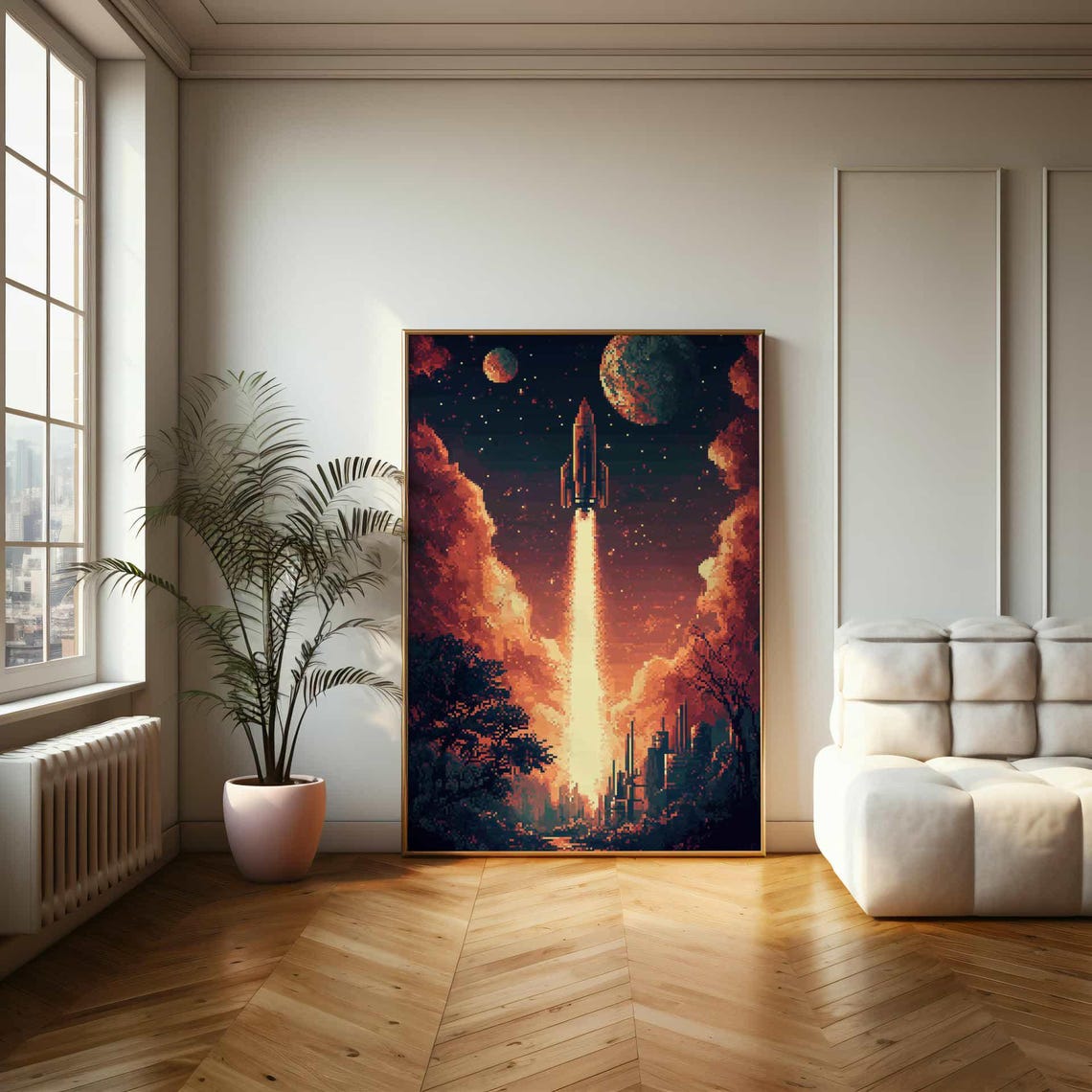 Pixel Art Rocket Launch into Space Retro Gaming Adventure Poster - Image 2