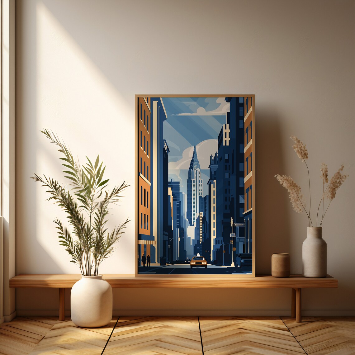 New York City Skyline Art With Chrysler Building and Taxi Poster - Image 3