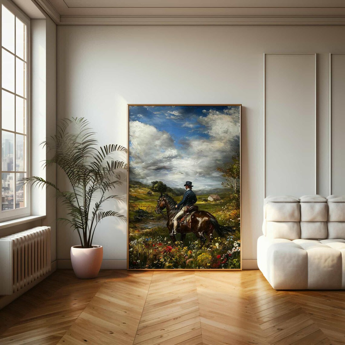 Gentleman Rider on Horseback in a Wildflower Meadow Art Poster - Image 2