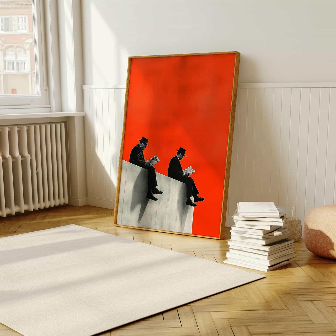 Retro Surrealism Men On Edge Living Room Art Print - Image 5