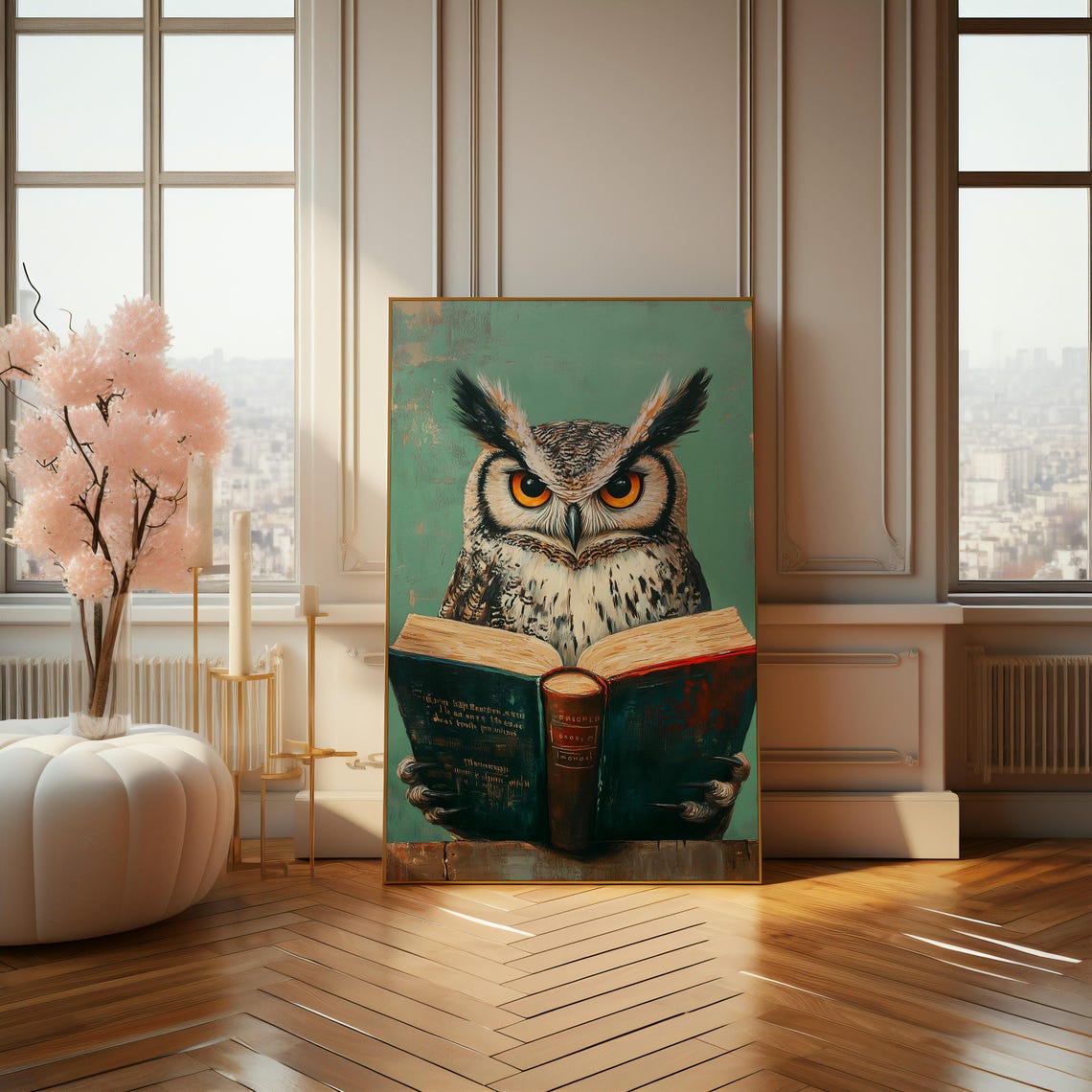 Wise Owl Reading An Open Book Quirky Forest Animal Portrait Poster - Image 4