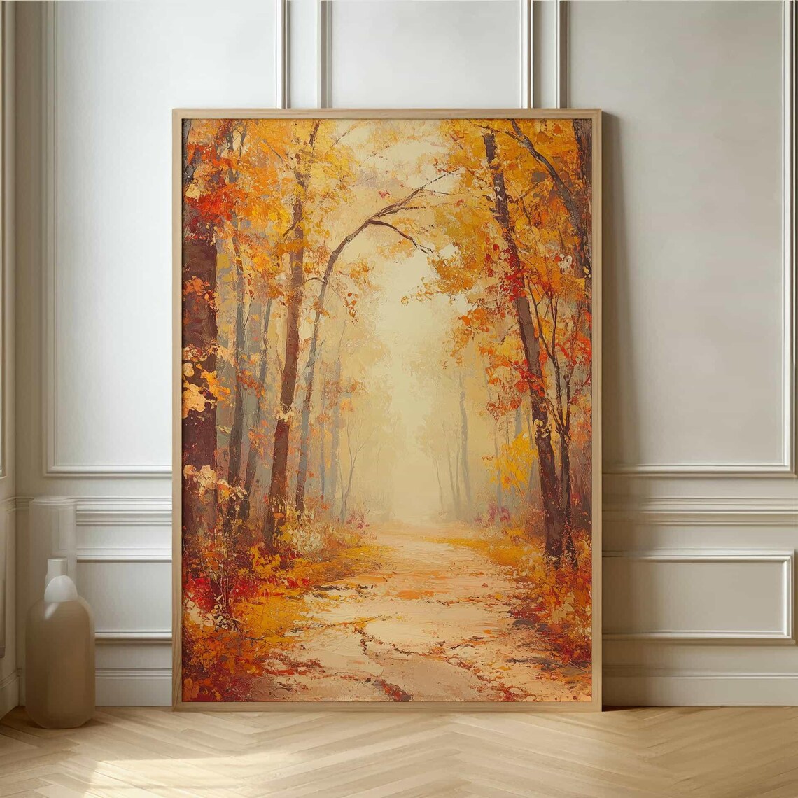 Golden Autumn Forest Path Impressionist Fall Foliage Painting Poster