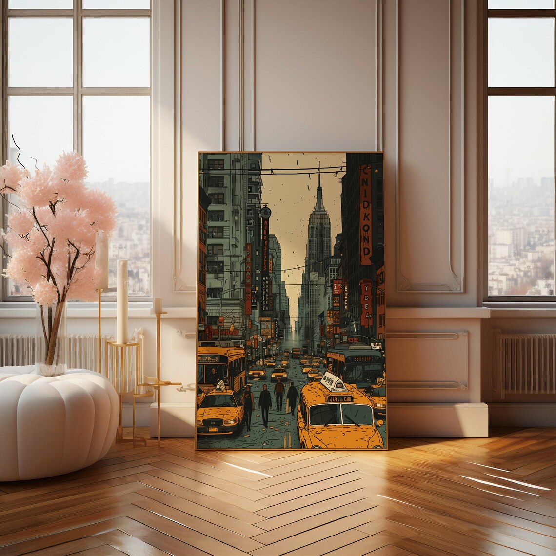 Retro New York City Street Scene with Yellow Taxis Art Poster - Image 4