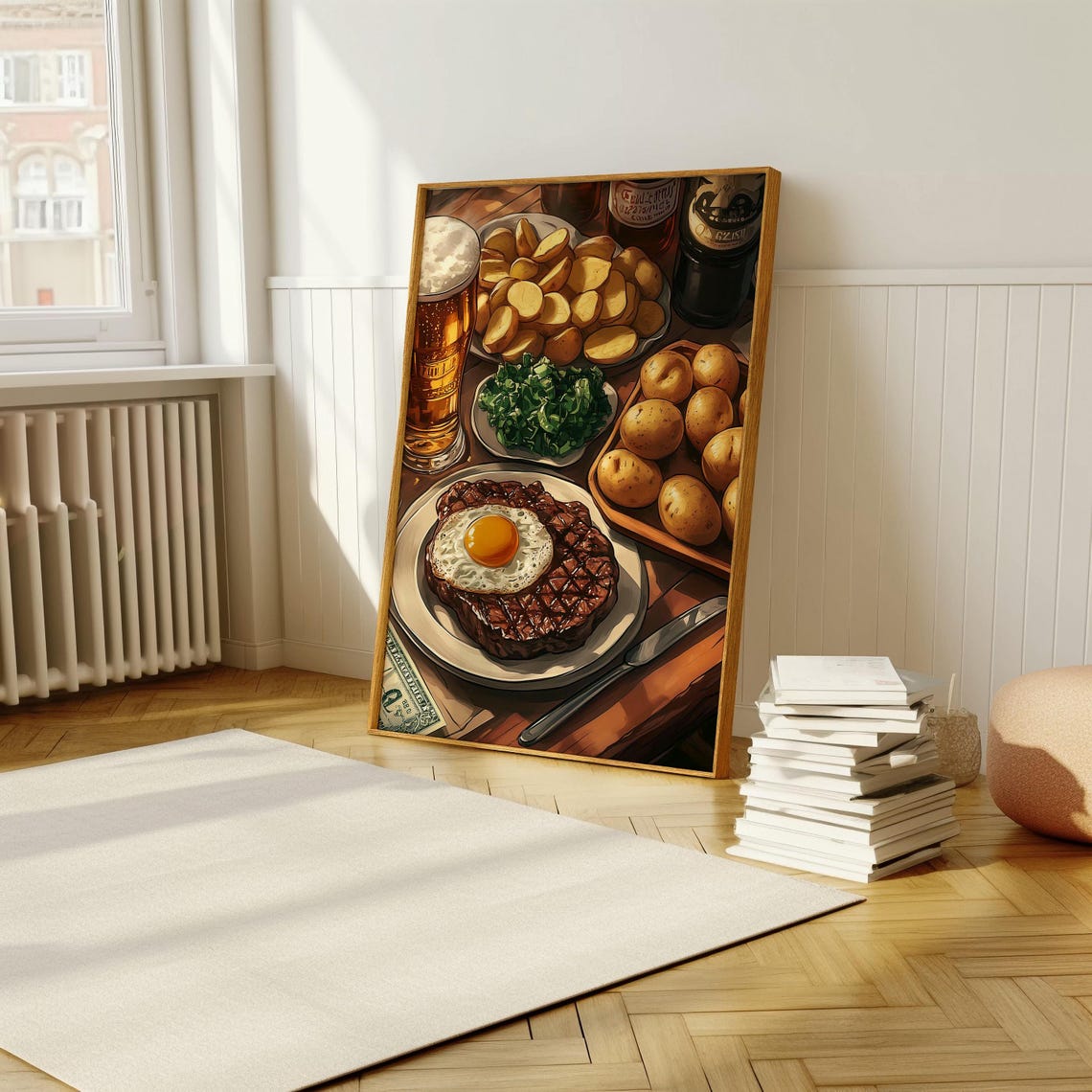 Steak and Egg Pub Dinner with Beer Illustrated Food Art Poster - Image 5