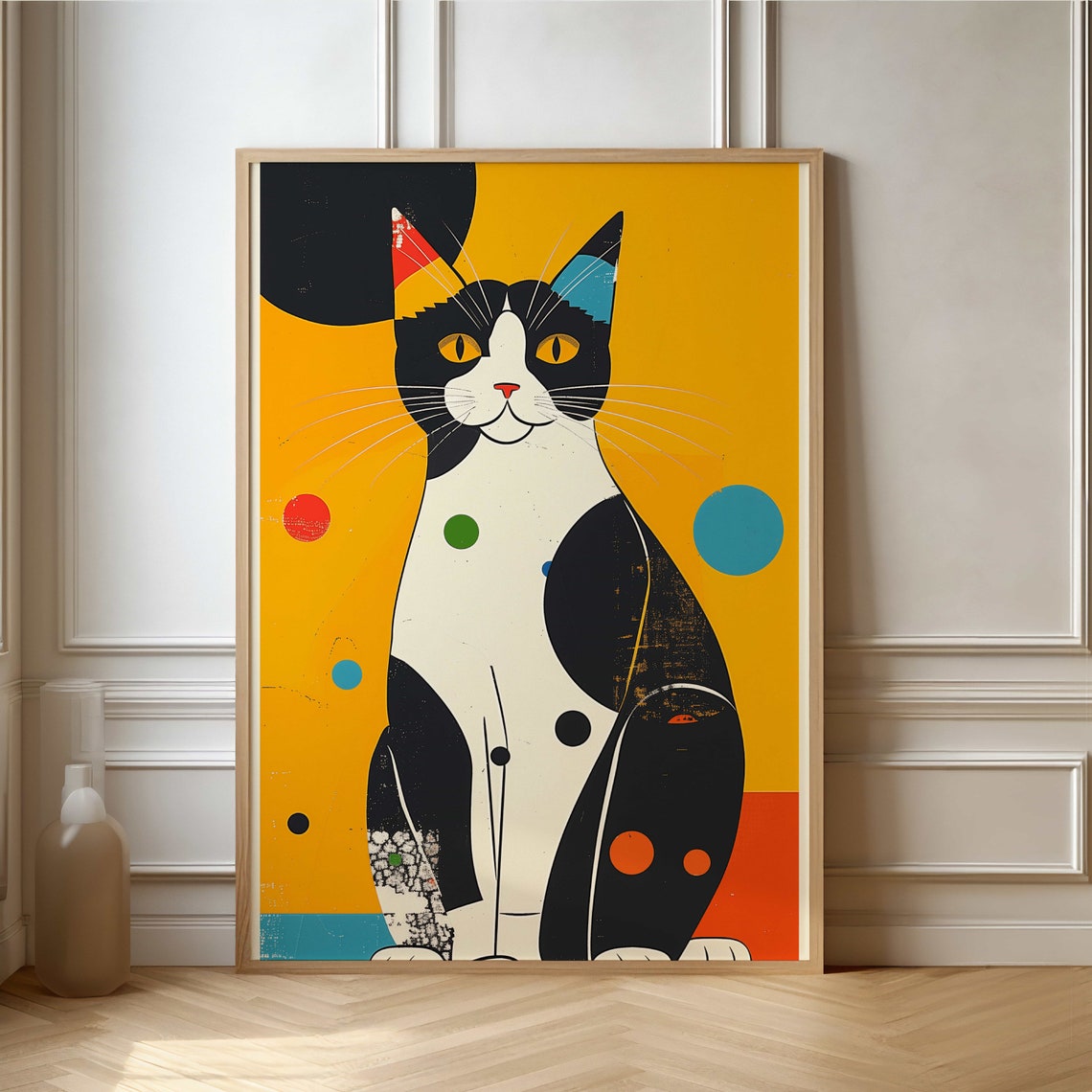 Geometric Modern Black And White Cat On Bold Yellow Pop Art Poster