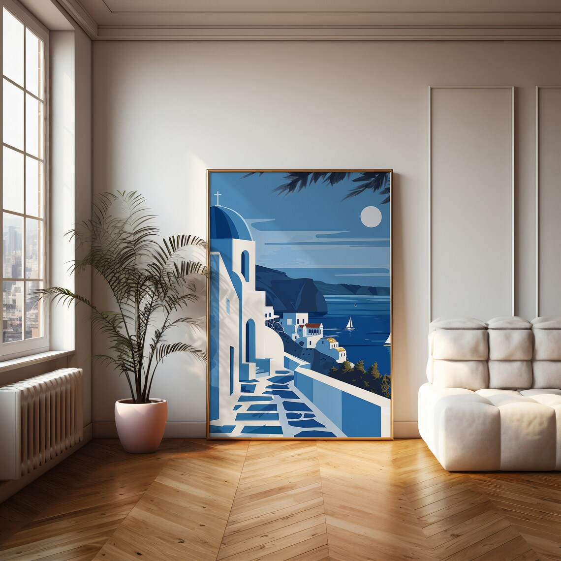 Santorini Blue Dome Church Minimalist Greece Travel Art Poster - Image 2