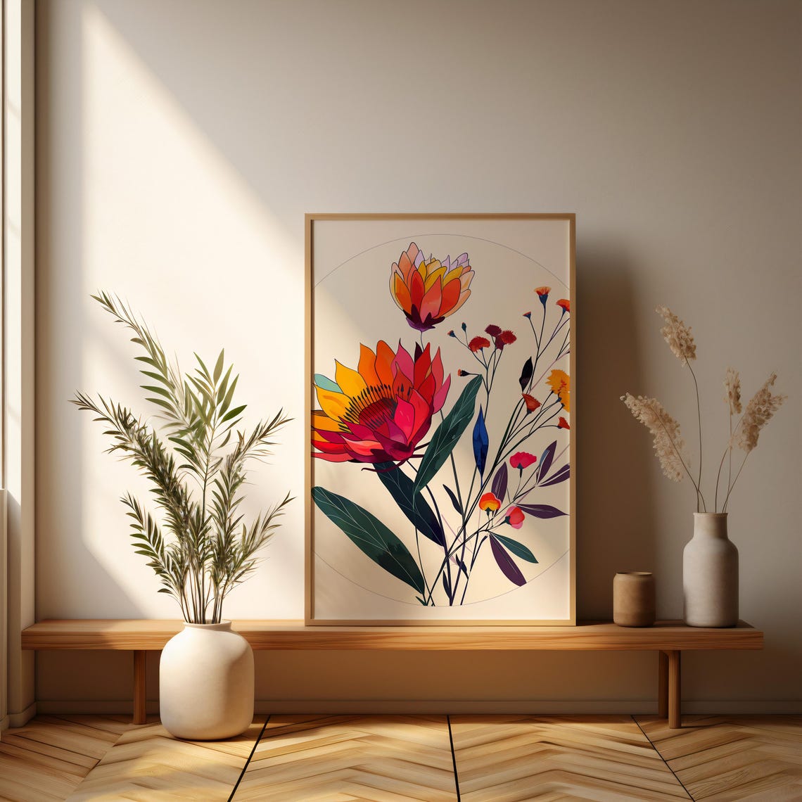 Sunset Protea Bloom Wildflower Bright Illustration Art Poster - Image 3