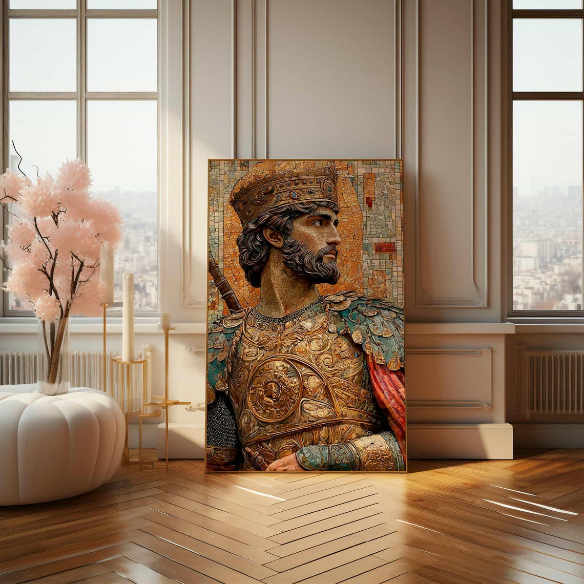 Byzantine Style Crowned Emperor In Golden Armor Mosaic Portrait Poster - Image 4