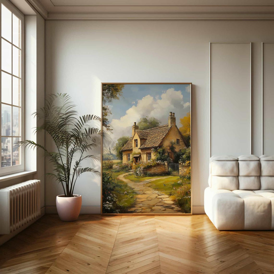 Charming Stone Cottage with Garden Path Rustic Oil Painting Poster - Image 2