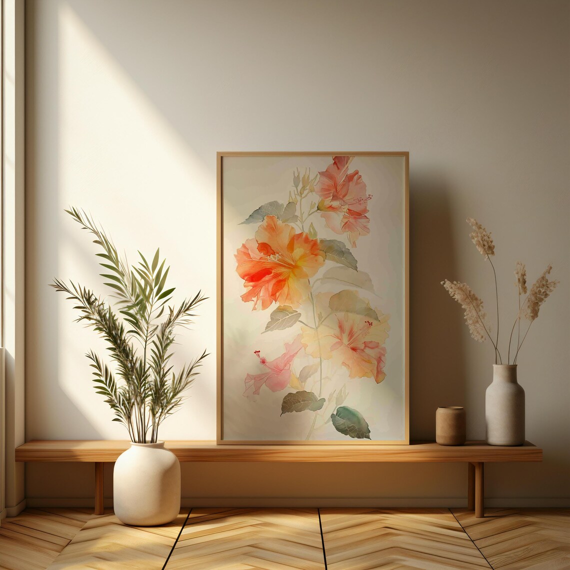 Hibiscus Blossoms Soft Watercolor Botanical Floral Art Poster - Image 3