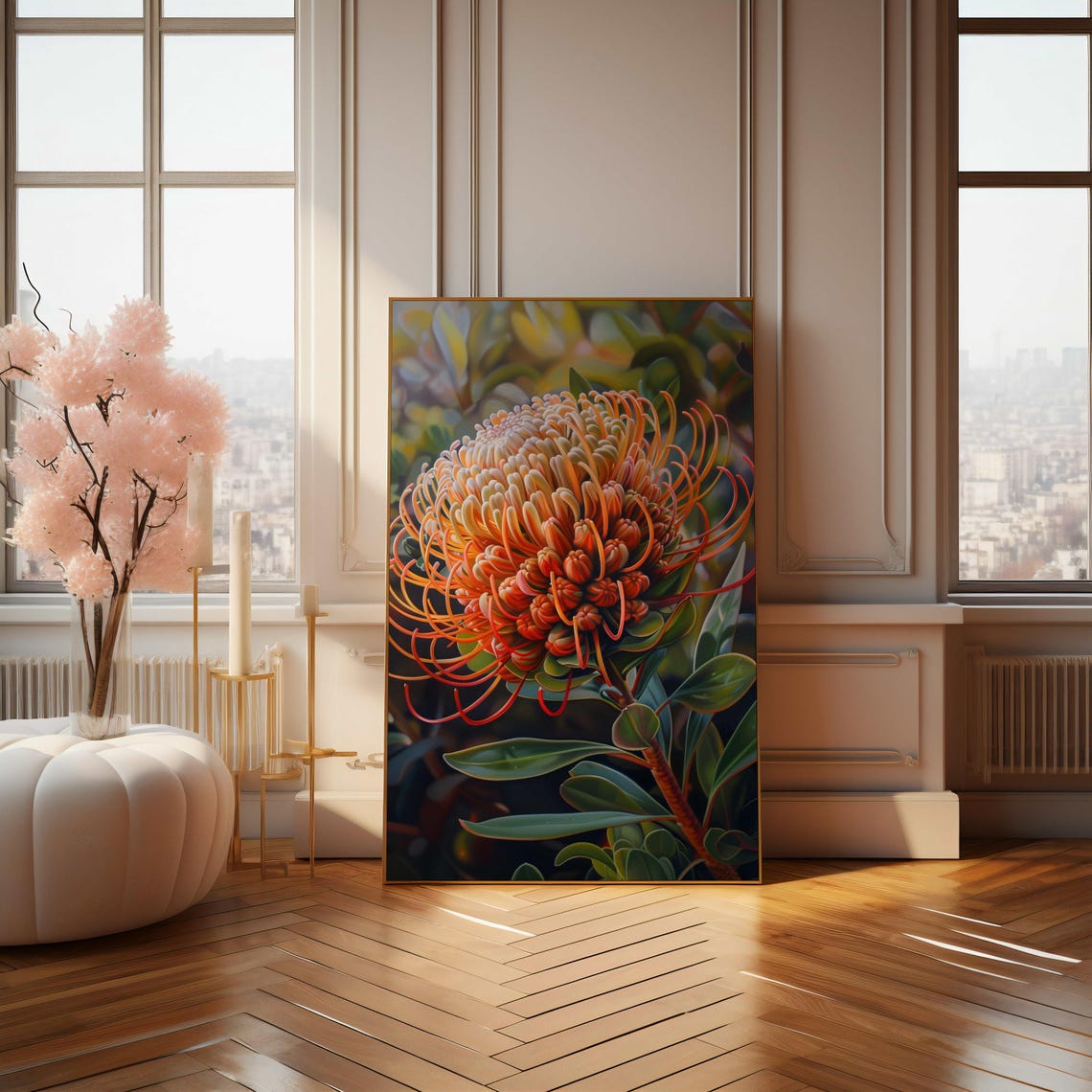 Orange Pincushion Protea Realistic Close Up Botanical Poster - Image 4