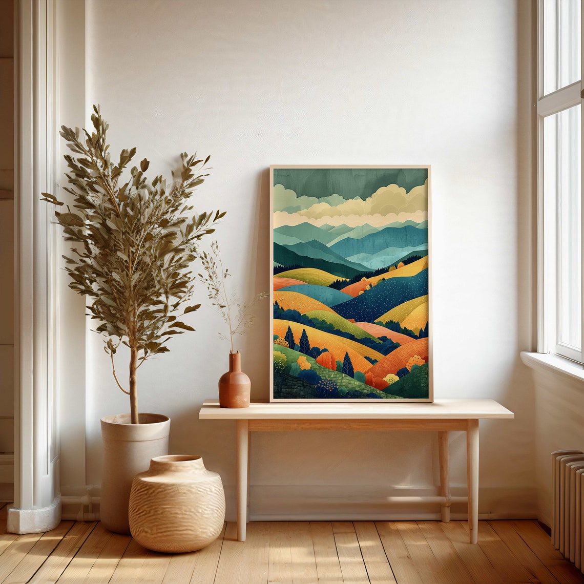 Colorful Layered Rolling Hills Autumn Mountain Landscape Poster - Image 5