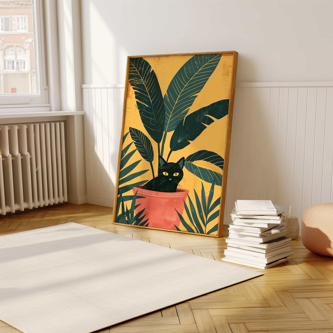 Black Cat Hiding In Terracotta Plant Pot Tropical Funny Poster - Image 5