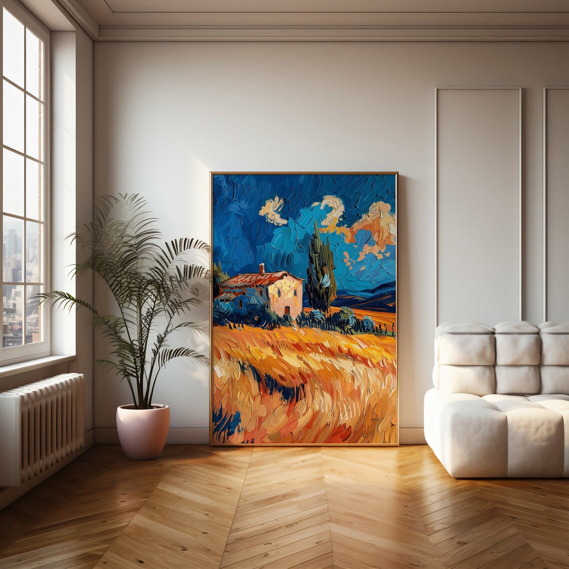 Golden Wheat Field Farmhouse Impasto Landscape Painting Art Poster - Image 2