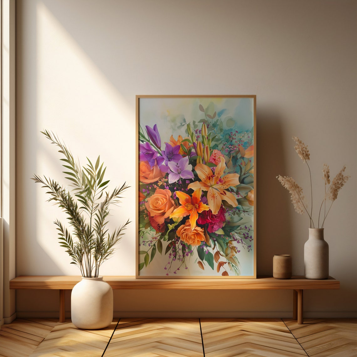 Vibrant Watercolor Bouquet With Lilies And Roses Floral Poster - Image 5