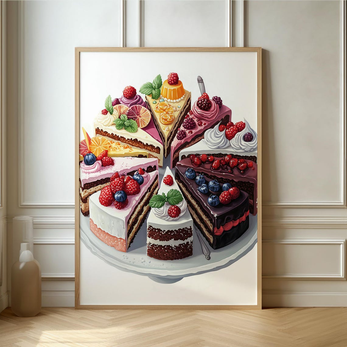 Colorful Berry Cake Slices Arranged In Circle Dessert Art Poster