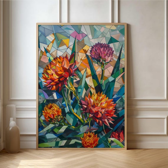 Vibrant Floral Geometric Poster Modern Abstract Art For Wall Decoration