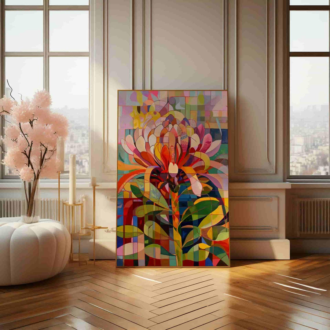 Geometric Mosaic Protea in Pastel Abstract Tile Pattern Art Poster - Image 3