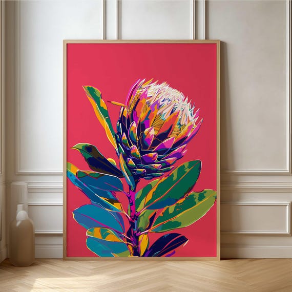 Bright Bold Protea Poster Contemporary Pop Art Flower Wall Print