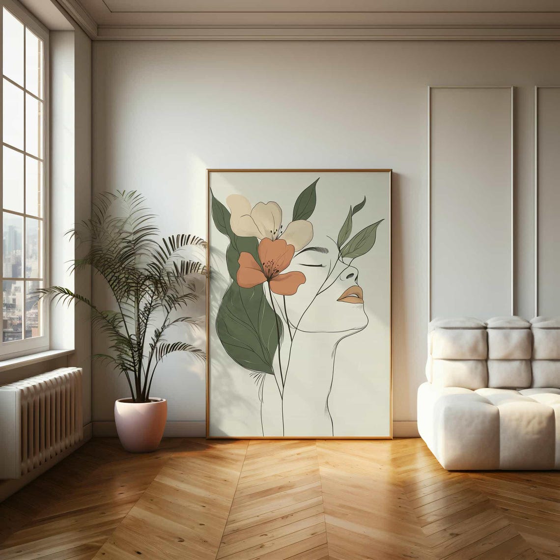 Minimalist Floral Woman Profile Line Art Botanical Decor Poster - Image 2