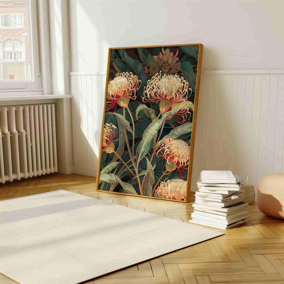 Elegant Cream Protea Blossoms Art Nouveau Style Botanical Poster - Image 4