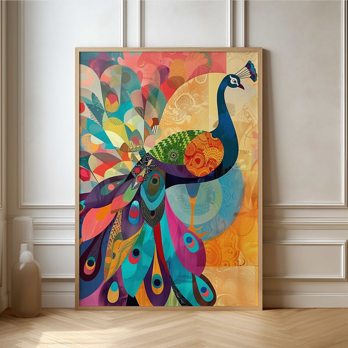 Peacock Abstract Art Print, Vibrant Home Decor