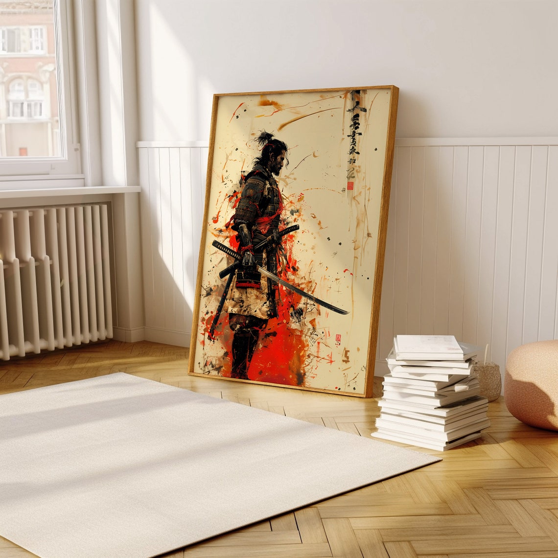 Samurai Warrior With Katana in Red and Black Ink Splash Art Poster - Image 5