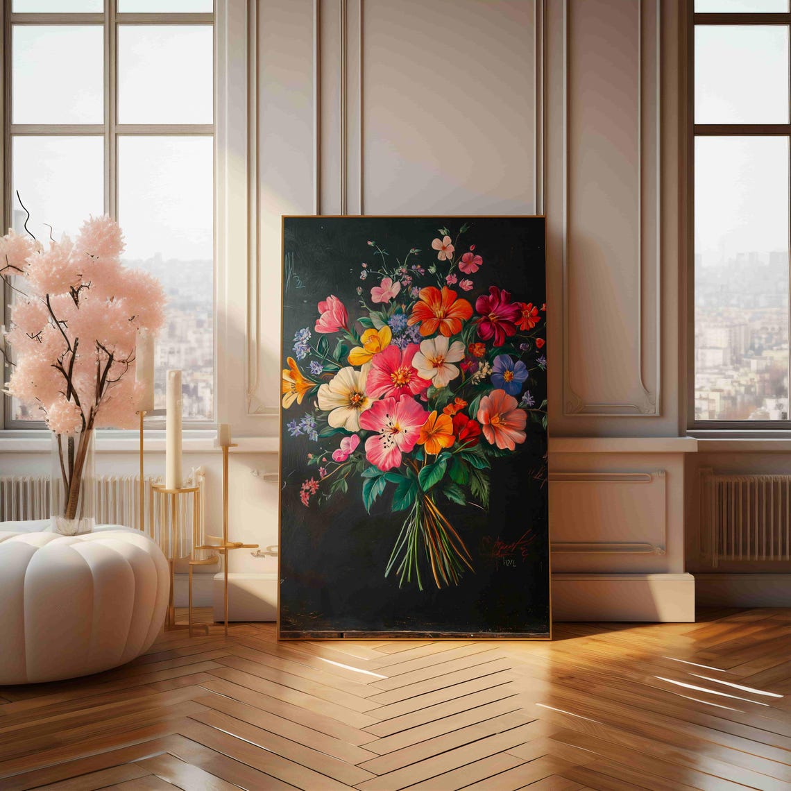 Bright Wildflower Bouquet On Dark Board Watercolor Art Print - Image 4