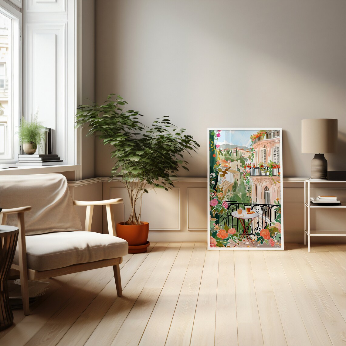 European Balcony, Romantic Italian Cafe Scene Art Print - Image 3