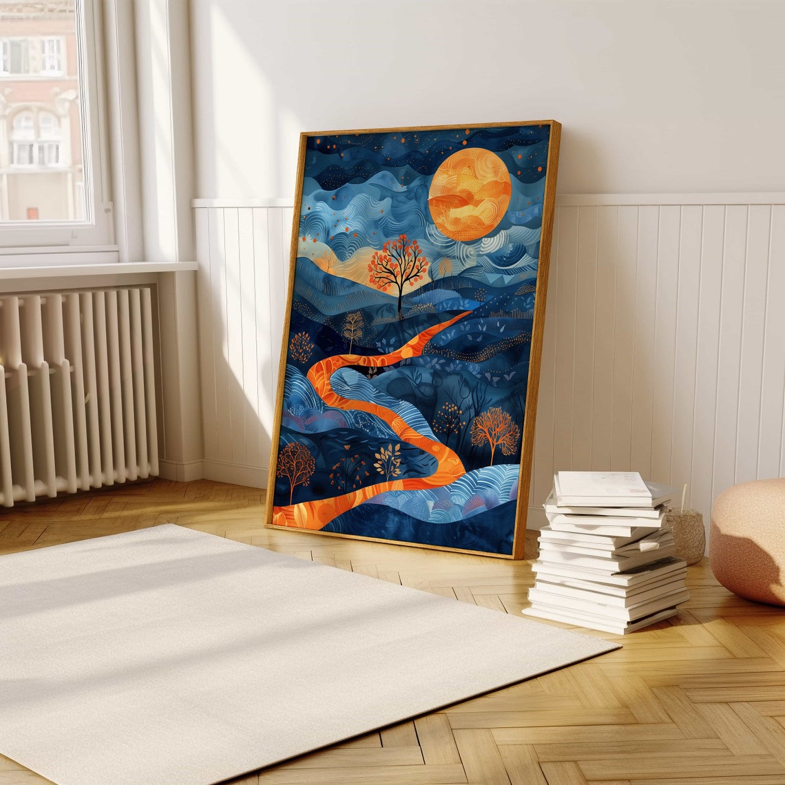 Moonlit Blue Hills with a Golden Winding Path Night Sky Poster - Image 5