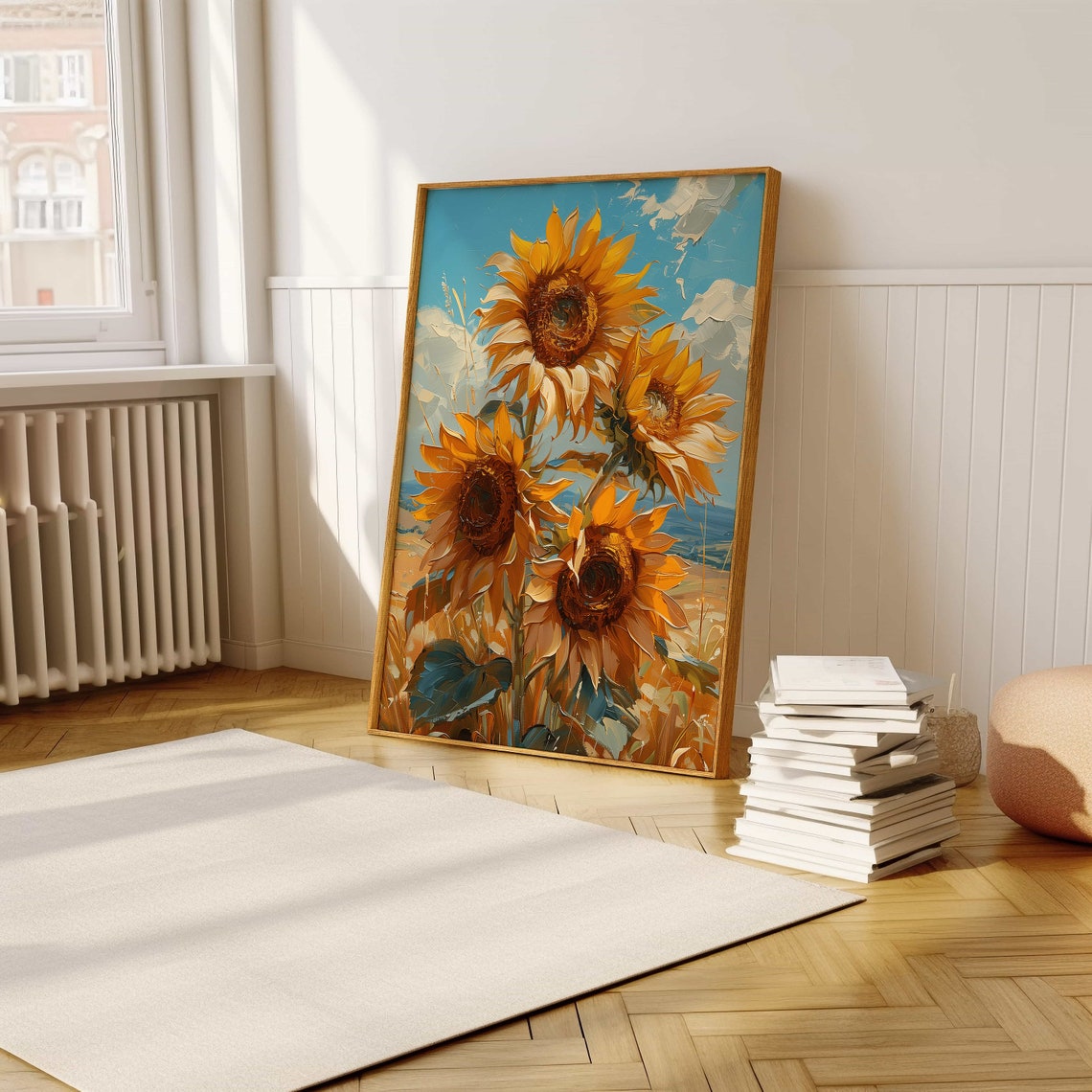 Golden Sunflowers Under a Bright Blue Sky Impressionist Poster - Image 5