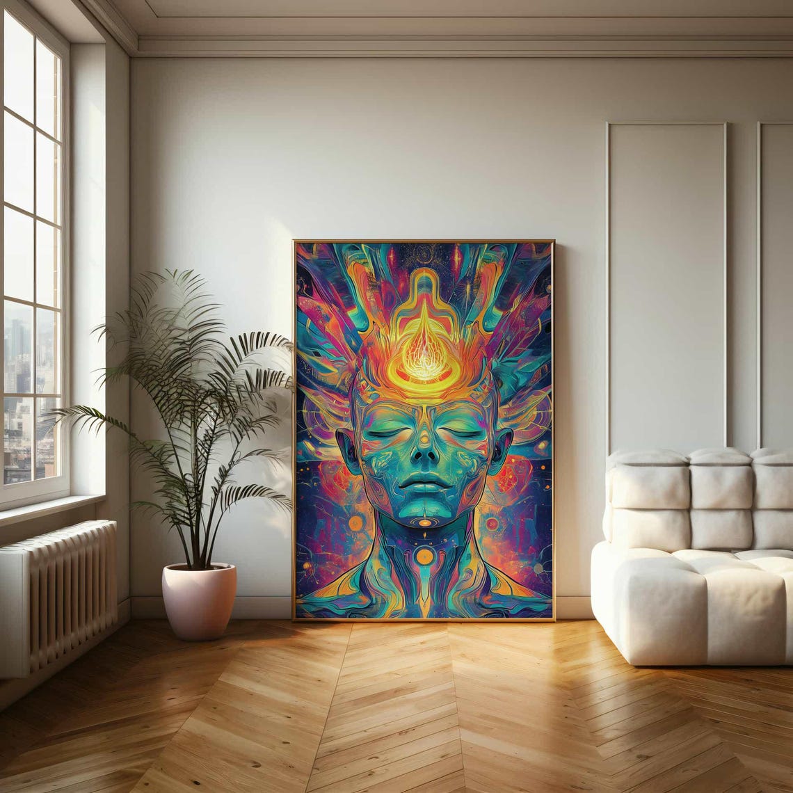 Cosmic Crowned Head Psychedelic Bold Vibrant Modern Art Poster - Image 2