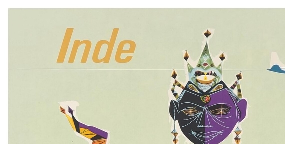 Inde India Alitalia Colorful Mosaic Deity Airline Poster Art - Image 2