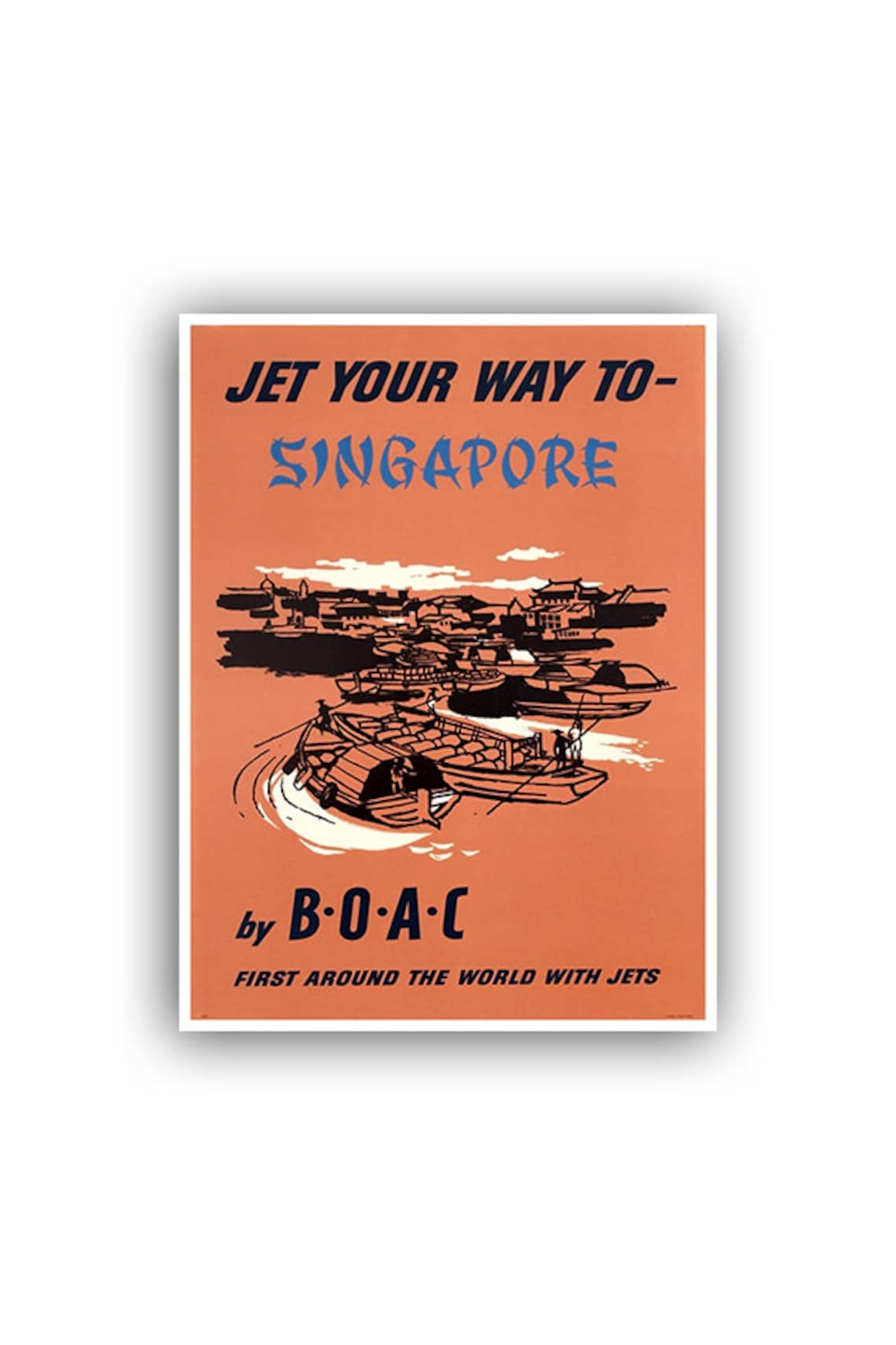 Jet Your Way to Singapore Vintage BOAC Airline Travel Poster