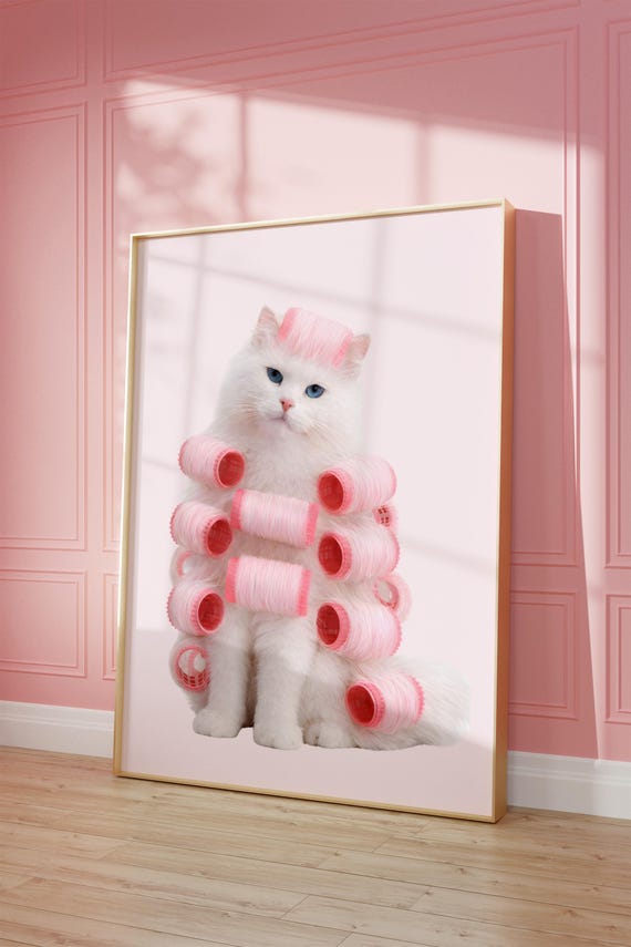 Diva Cat Poster Funny White Print Pink Home Decor Trendy Eclectic Wall Art